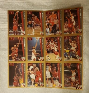 Chicago Bulls 1 Sheet uncut of 12 NBA Fleer 92 Cards Back to Back Used Near mint - Picture 1 of 3