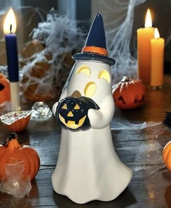Martha Stewart Halloween Light Up Ceramic Ghost w Witches Hat & Pumpkin 14.5”! - Picture 1 of 7
