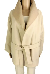 MASSIMO DUTTI Womens Mid Length Coat Beige Wool Blend Size S Tie Belt Pockets - Picture 1 of 22