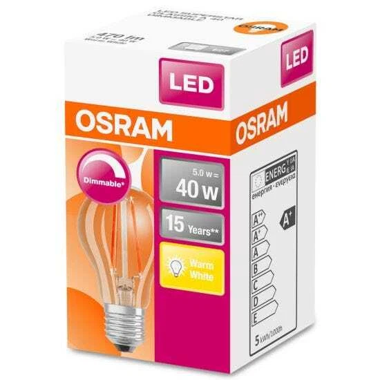 Osram Classic A 40W Clear Filament Dimmable ES Bulb - Warm White - Image 1 of 1