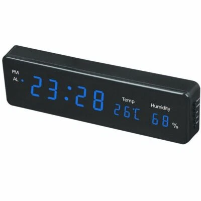 Digital Wall Clock Big Led Time Temperature Humidity Display Watch Decor Eu Plug - Image 1 of 4