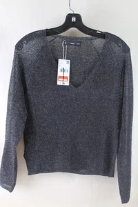 NWT  Mango Brand Black Knit Sparkle Sheer Sleeve Blouse Top Size-XS - Picture 1 of 4