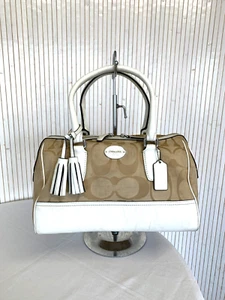 Sac bowling Coach Beige et Blanc Cuir et Toile - Imagen 1 de 12