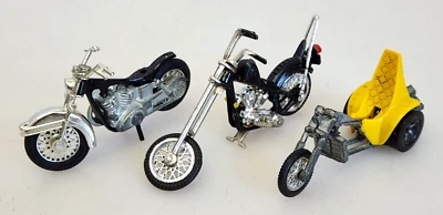 Lot of 3, Mattel Scale Motorcycles Cruiser, Chopper, 3-Wheel RRRumblers Squealer - Image 1 of 4