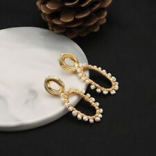 D17 Gold Wire Freshwater Pearl Oval Earrings