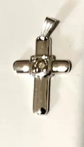 Croce in oro bianco 14 kt con diamanti originali nuova - Foto 1 di 3