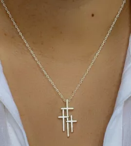 3 Three Triple Crosses Calvary 925 Silver Plated Necklace 18" Faith Christian - Picture 1 of 4