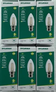 6 pack Sylvania LED Candle Filament Clear 4.5W = 40 Watt 2700K BC B22d 27280 - Picture 1 of 5