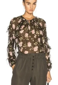 New Ulla Johnson Floral Sheer Silk Y2K Fairy Azalea Rose Cottagecore Blouse Sz 2 - Picture 1 of 12