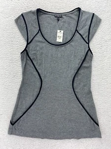Express Womens Medium M Gray Athletic Top Shirt Short Sleeve Stretch Scoop Neck - Picture 1 of 9