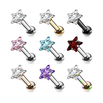 Brinco de aço cirúrgico 1 peça 4 mm estrela CZ hélice tragus cartilagem barbela - Imagem 1 de 4