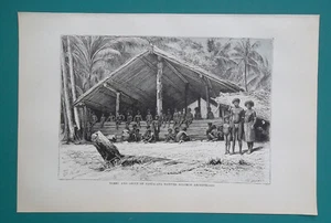 SOLOMON ISLANDS Oceania Tambu Town Hall of St. Anna Natives - 1890 Antique Print - Picture 1 of 1