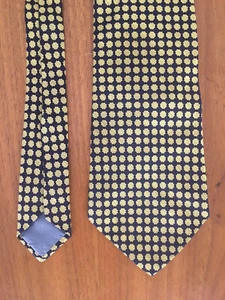 CHRISTIAN DIOR DARK BLUE YELLOW Dots Flowers SILK NECKTIE TIE 4” Wide - Picture 1 of 5