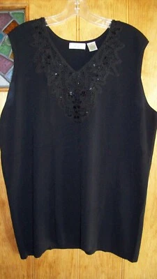 Top Laura Ashley Mujer Sin Mangas ~ Negro con Apliques Negros Lentejuelas Cuentas talla 2X Foto 1 de 4