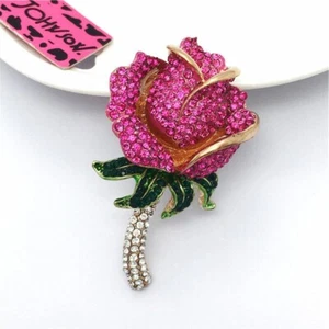 Betsey Johnson Rose Pink Green Crystal Brooch - Picture 1 of 3