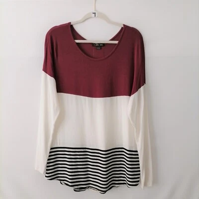 Double Zero Womens Multicolor Long Sleeve Scoop Neck Pullover Blouse Top Size L - Image 1 of 4