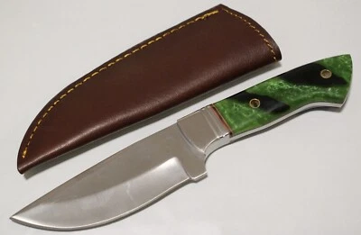 "Cuchillo de hoja fija esmeralda de 9"" funda de cuero cromado espiga completa forjado a mano verde" Foto 1 de 4