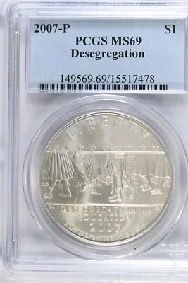2007 P Desegregation- Little Rock HS -PCGS MS69 Modern Commem Silver Dollar - Image 1 of 2