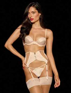 HONEY BIRDETTE CRYSTAL CHAMPAGNE BRA 36DD OR 36E & SUSPENDER & BRIEF XLARGE BNWT - Picture 1 of 9