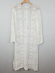 ZARA Womens Size XL or 16 / US 12 White Textured Weave Crochet Midi Dress - Picture 1 of 6