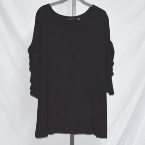 Plus Size Blouse Women's Sz 2X Black Flutter Sleeve Crew Neck H by Halston - Picture 1 of 3