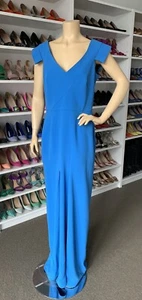 AUTHENTIC ROLAND MOURET PHOENIX BLUE DOUBLE CREPE SLEEVELESS GOWN DRESS 3000+ - Picture 1 of 12