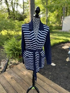 Nautica Damen gestreifte Strickjacke vorne offen Größe Large marineblau & weiß neu - Bild 1 von 9
