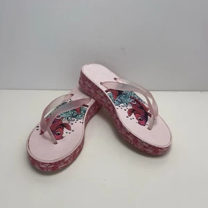 Ed Hardy Flip Flops Womens Size 9 Kiss Fish Doll Platform Y2K Pink - Picture 1 of 9
