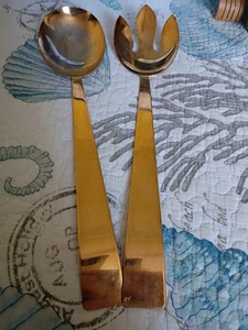 12" 24K Gold galvanisiert Servierlöffel und Gabel Vintage  - Bild 1 von 18