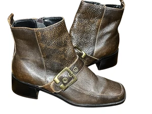 Mister Shoes Stivali Donna 8,5 Marrone Pelle Fibbia Zip Caviglia Western Brasile - Foto 1 di 10
