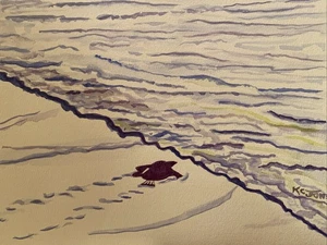 MORNING ESCOTCH Tortuga Marina Pintura Acuarela K C Jones Playa Costa Océano Arte - Imagen 1 de 6