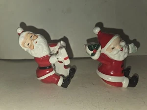 Vintage Napco Santa Candle Huggers Climbers Set Paar Weihnachten Keramik Figuren - Bild 1 von 10