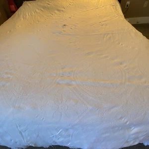 Copriletto Vintage King Size 90x97” Coperta Cotone Bianco Frigo USA Artsy Weave - Foto 1 di 12