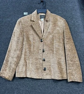 VTG Louben Blazer Jacket Womens Size 8 Textured Tan Gold 4 Button Closure Casual - Picture 1 of 6