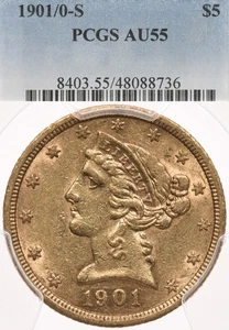 1901/0 - 5 $ PCGS AU 55 Liberty Gold Half Eagle Overdate Error - Bild 1 von 4