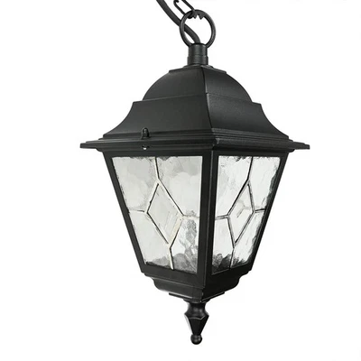 Hängeleuchte Schwarz Ornamentglas IP43 Rustikal LEADWORTH Außen Lampe Laterne - Bild 1 von 4