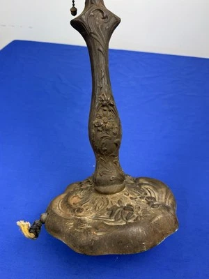 Art Nouveau Table Lamp w/ Early Hubbell Sockets ~ Flowers, Cast Iron 26.5"H - Image 1 of 4