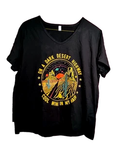 Women's Black Short Sleeve Shirt Top On A Dark Desert Highway T-shirt 4x READ - Picture 1 of 8