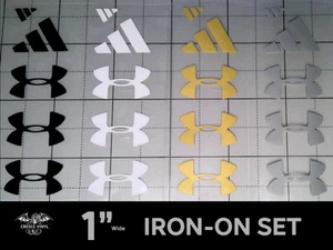 🐉🔥 Under Armor Iron-On SET: 1" Wide Each, Black, White, Gold, Silver - Picture 1 of 2