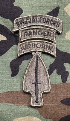 US Army USASOC Patch SF/Ranger Tab BDU w/ Hook Special Operations Command OD - Image 1 of 3