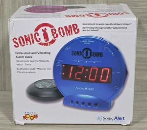 Sonic Bomb Dual Alarm Clock with Bed Shaker, Black Vibrating Alarm Clock - NEW - - Picture 1 of 5