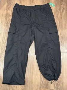 Gap Petite Black Baggy Pull Up Utility Cargo Wide Leg Jogger Pants Size PL - Picture 1 of 5
