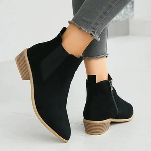 Schwarze Damenstiefeletten UK-Größe 9,5 runde Spitze seitlicher Reißverschluss klobiger Blockabsatz - Bild 1 von 5
