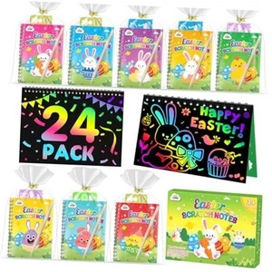 Easter Scratch Art Party Favors: 24 Pack Classroom Prizes Gifts for Kids 4-8 - Picture 1 of 8