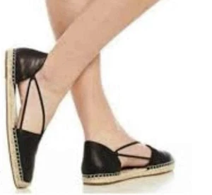 EILEEN FISHER Sandalo espadrillas nero Lee d'Orsay piatto in pelle 9,5 M - Foto 1 di 8