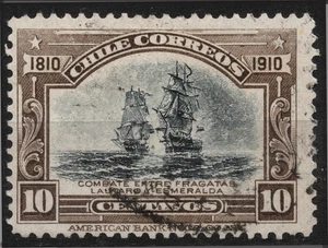 Sn:#87 SG123 used 1910 10c CHILE Naval Engagement of “Lautaro” and “Esmeralda” - Picture 1 of 2