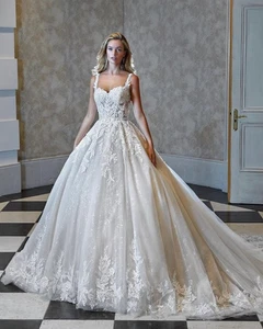 Pompöses Spitze Ballkleid Brautkleid Hochzeitskleid 32-60 Glitzer Perlen Ivory - Bild 1 von 6