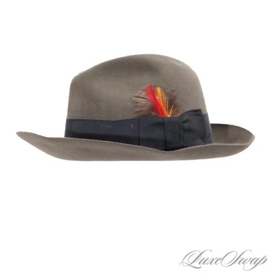 #1 MENSWEAR John B. Stetson Gris Salvia Fieltro Franela Fedora Bandas Sombrero 7.5 Sin Reserva Foto 1 de 4