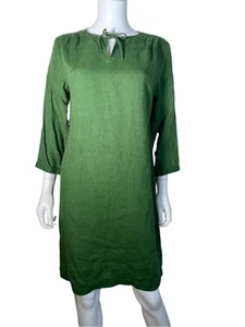 J. Jill Green 100% Linen Dress Sz S V-neck Tie 3/4 Sleeve Lagenlook Relaxed - Picture 1 of 16