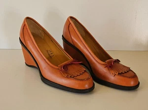 Mocasines de plataforma con cuña de cuero tostado HOGAN para mujer con flecos EE. UU. 9-1/2 Italia - Imagen 1 de 8